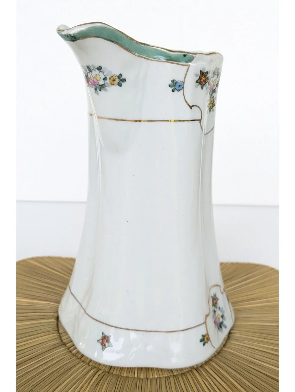 Cottage, Shabby Chic Chocolate Pot Pitcher, Made in Japan, Floral & Gold
